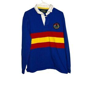 Ralph Lauren Polo Country Rugby Shirt L/S Blue Yellow Red Stripes Terrain Logo